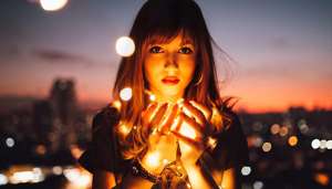 woman holding golden lights