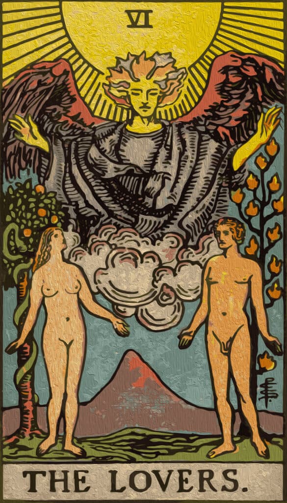 Lovers tarot card painted
