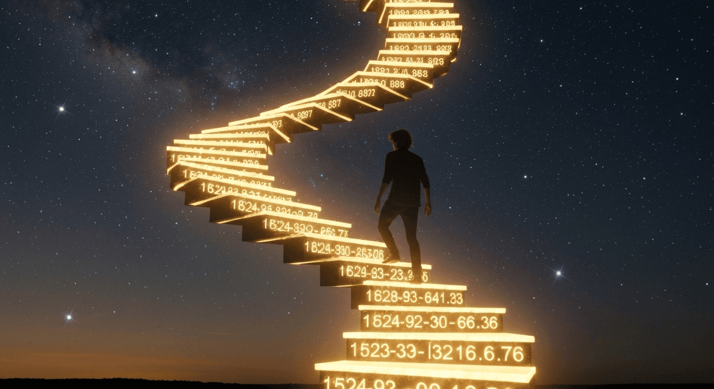 Spiral staircase ascending through starlit sky transformation.