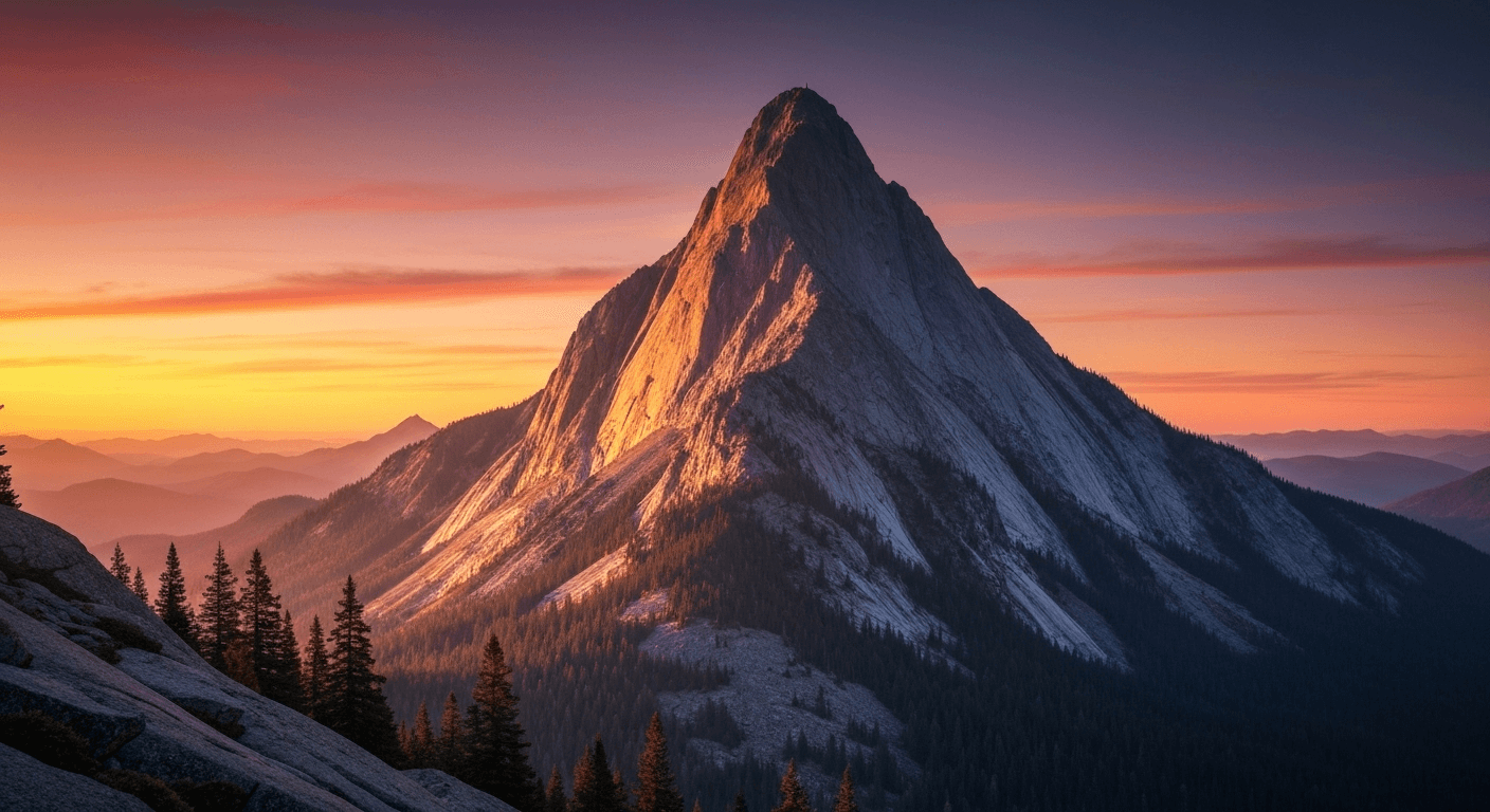 Mountain peak at sunrise symbolizing achievement.