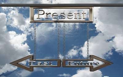 Pointer Past, Present and Future against the sky. 3D Psychic Readings from Sylvia Browne