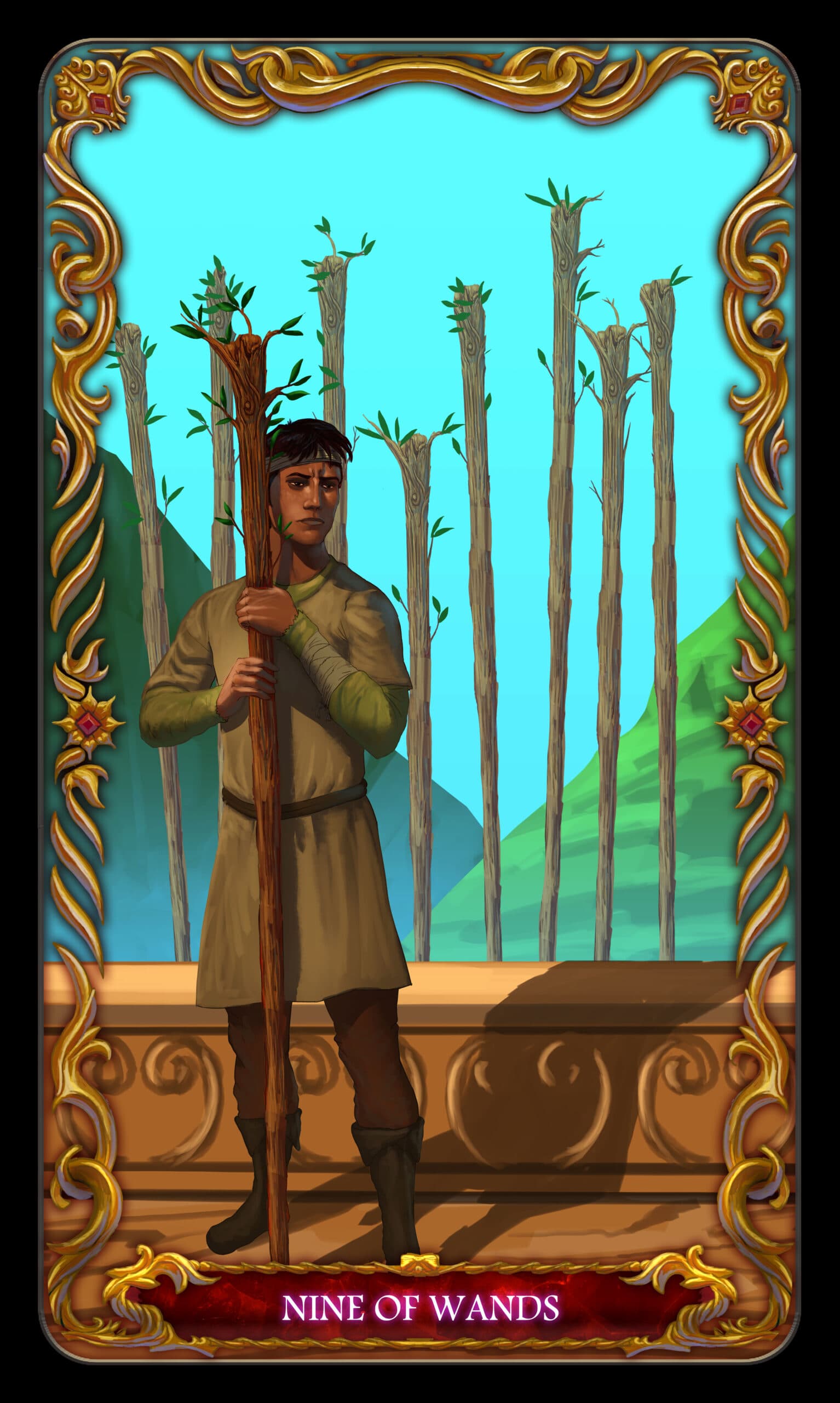 Nine of Wands Tarot Card Nine of Wands Tarot Card