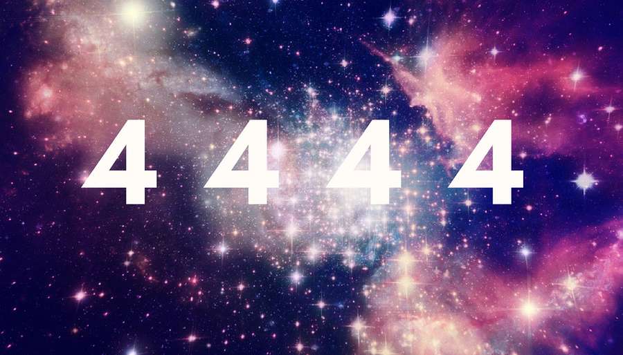 Angel-Number-4444 Angel Number 4444 on blue, pink & purple cosmic galaxy background