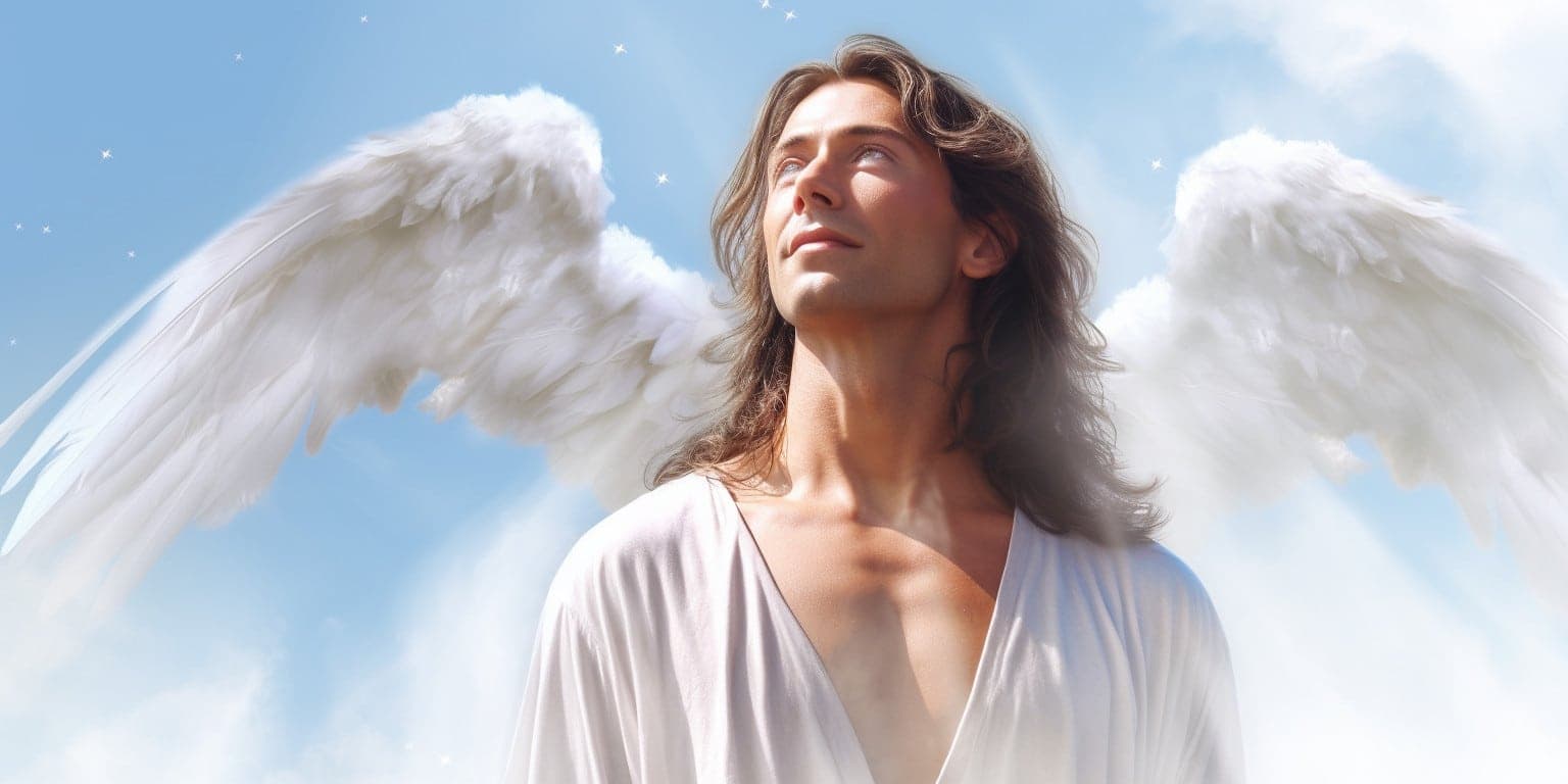 angel_a413-00097 Angel Number 1131 - Angel with long hair and wings are white.