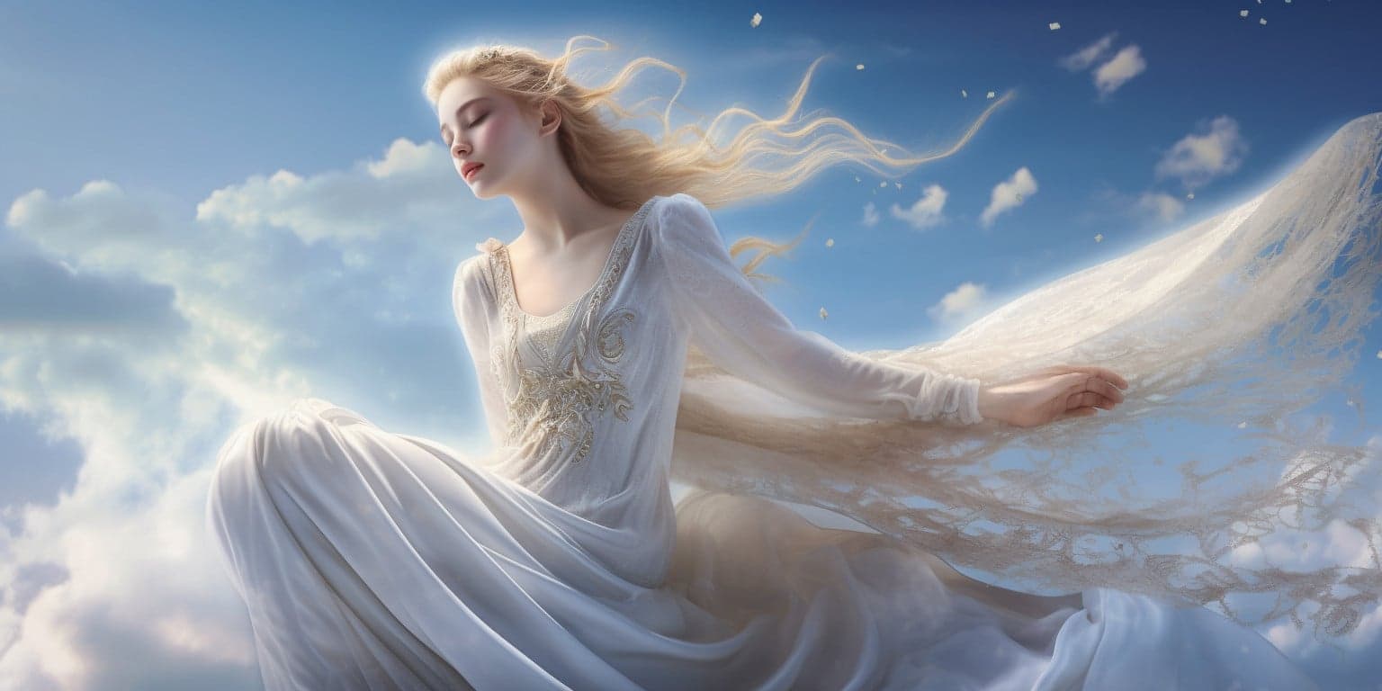 angel_a413-00114 Angel Number 3000 - Angel with long hair and a long white dress.