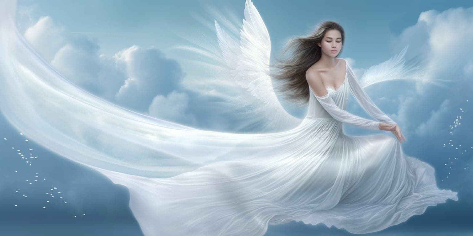 angel_a413-00125 Angel Number 2000 - Angel with long dark hair and a long white dress.