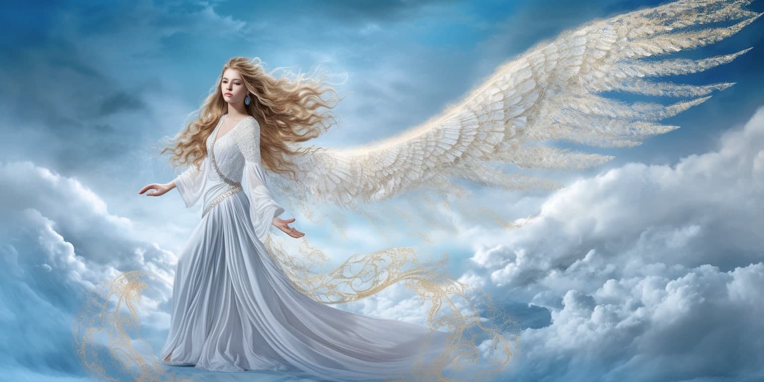 angel_a413-00127 Angel with long wings and a long white dress.