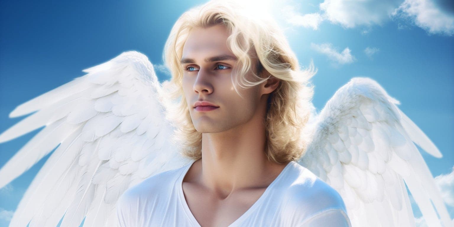 angel_a413-00122 Angel Number 1777 - Angel with short-medium blonde hair.