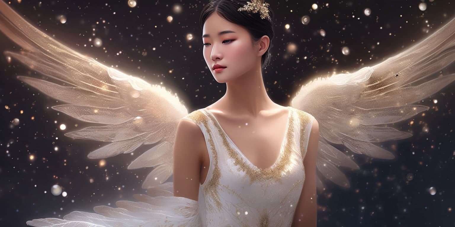 444444 Angel Number – Angel with short black hair and a white dress. 444444 Angel Number - Angel with short black hair and a white dress. Her wings are golden yellow and white.