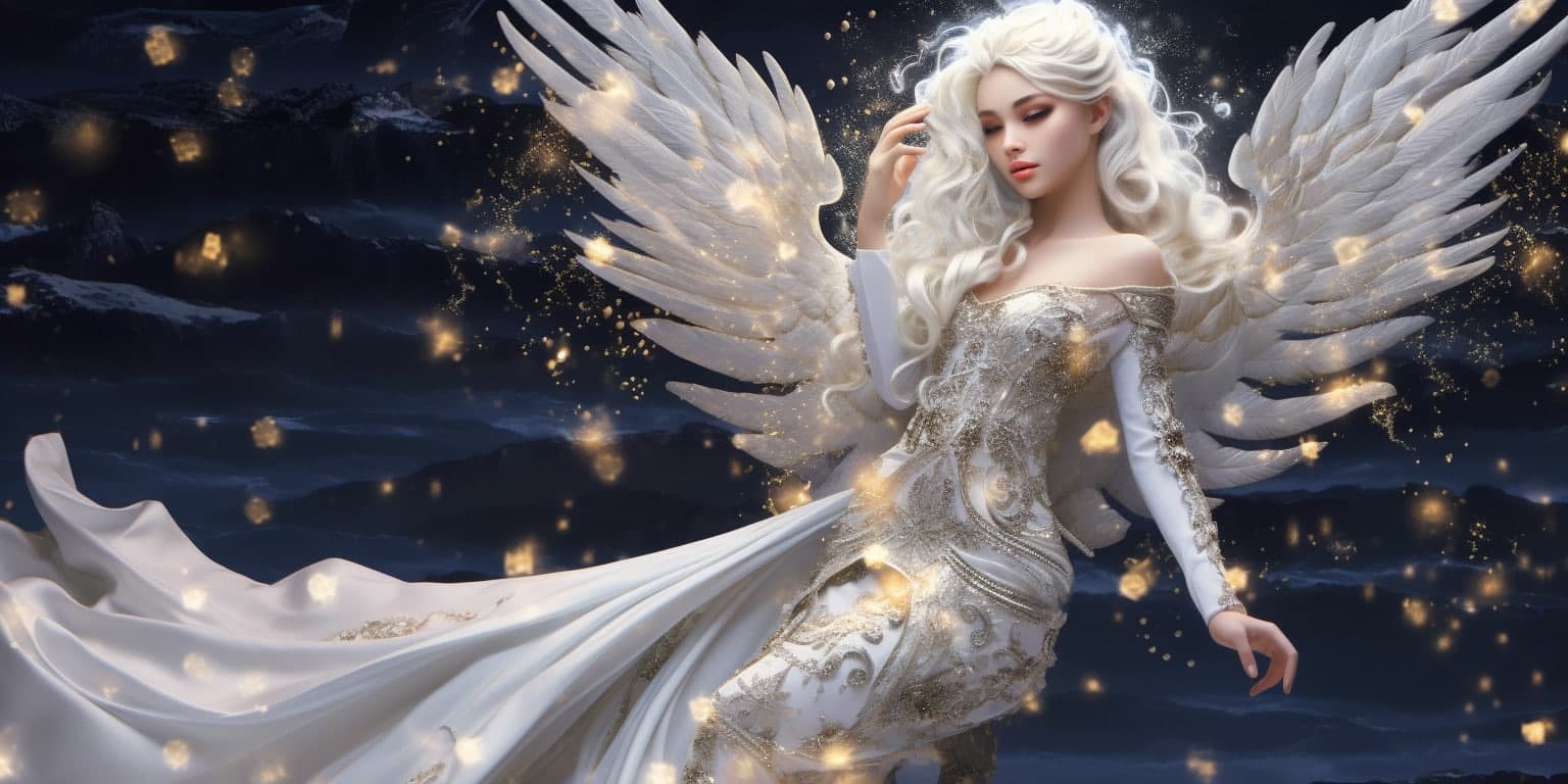angel_a619-0373 Angel Number 242 - Angel with long white hair and a white dress.