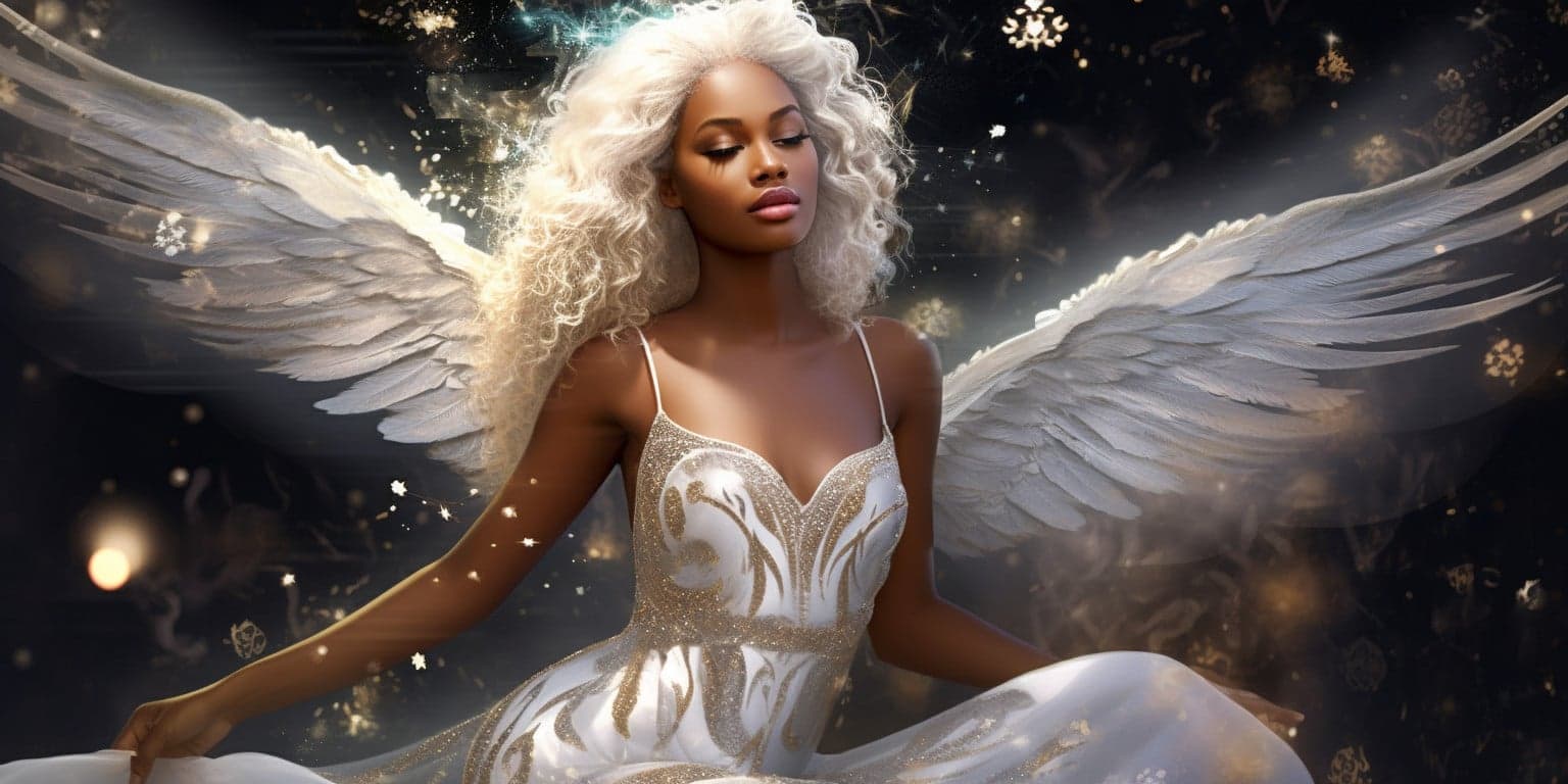 angel_a619-0393 Angel Number 262 - Angel with long white hair. Her wings are white.