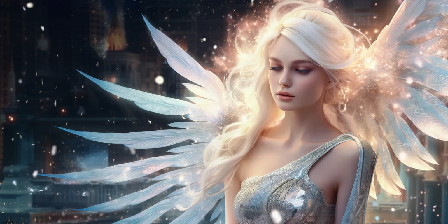 angel_a619-0403 Angel Number 622 - Angel with long blonde hair. Her wings are multicolored.