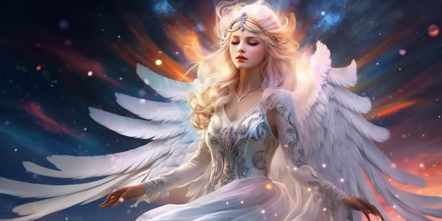 angel_a619-0409 Angel Number 277 - Angel with long blonde hair. Her wings are pure white.