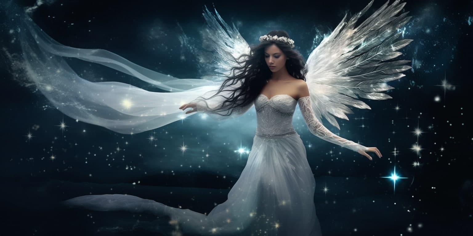 angel_a619-0499 Angel Number 525 - Angel with long hair. Her wings are white and blue.