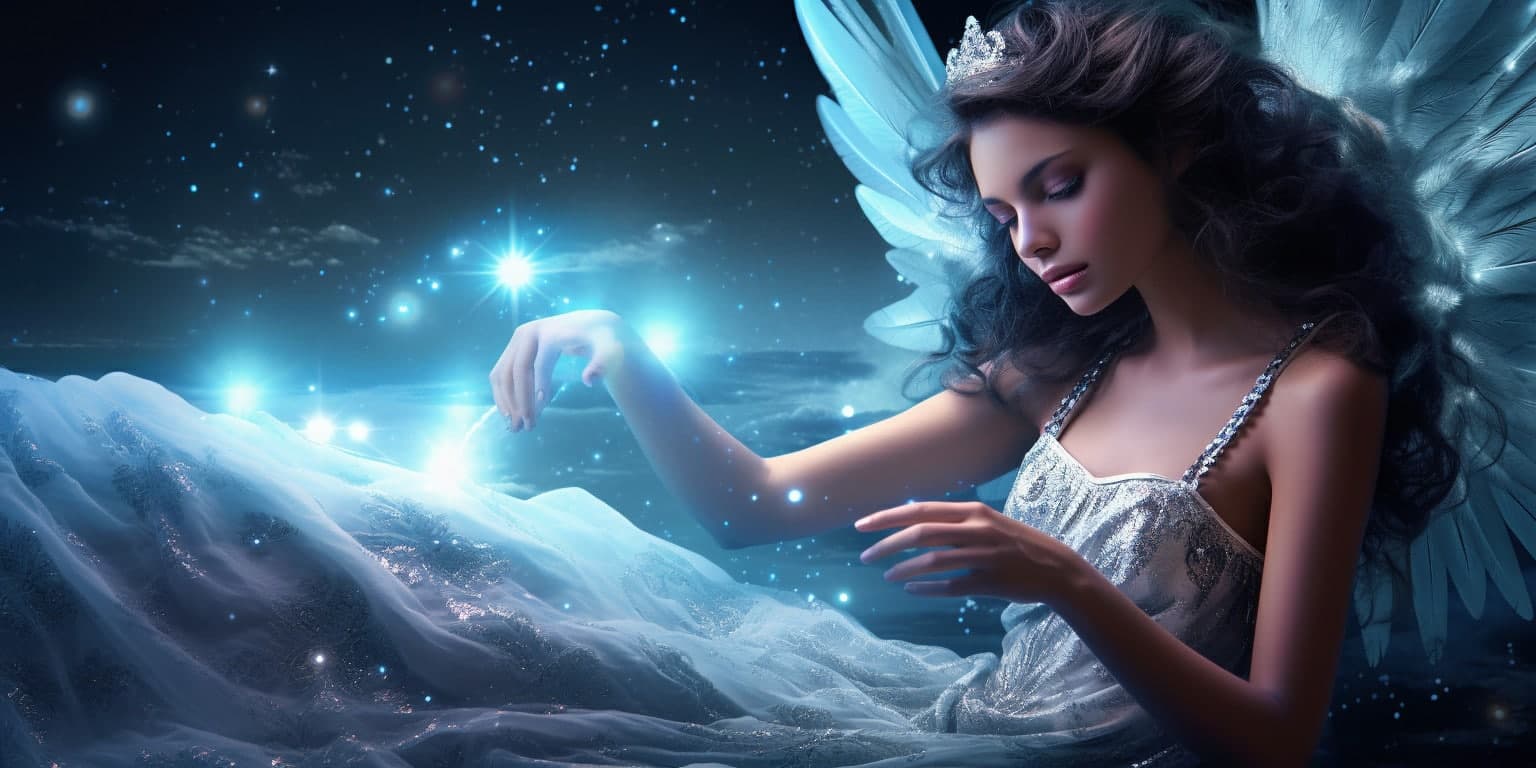 angel_a619-0501 Angel Number 522 - Angel with long dark hair. Her wings are white and blue. She wears a small crown.