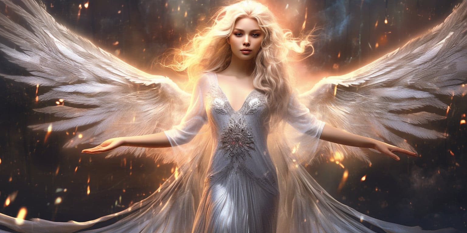angel_a619-0382 Angel Number 335 - Angel with long light hair. Her wings are white with light around them.