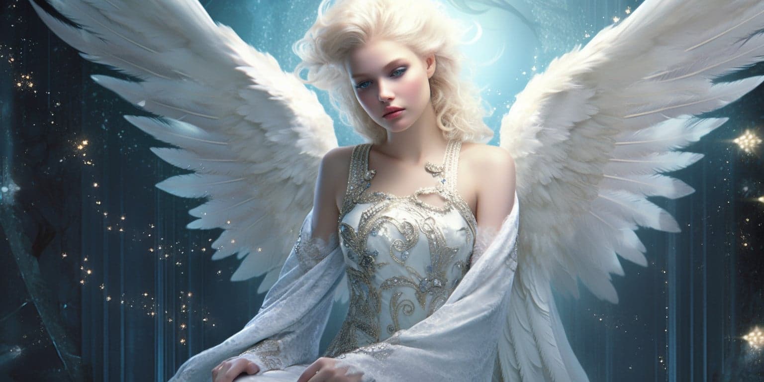 angel_a619-0397 Angel Number 443 - Angel with long light hair. Her wings are pure white.
