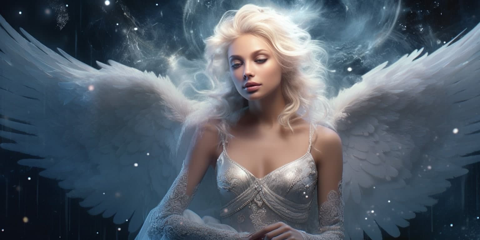 angel_a619-0399 Angel Number 434 - Angel with long light hair. Her wings are white and blue.