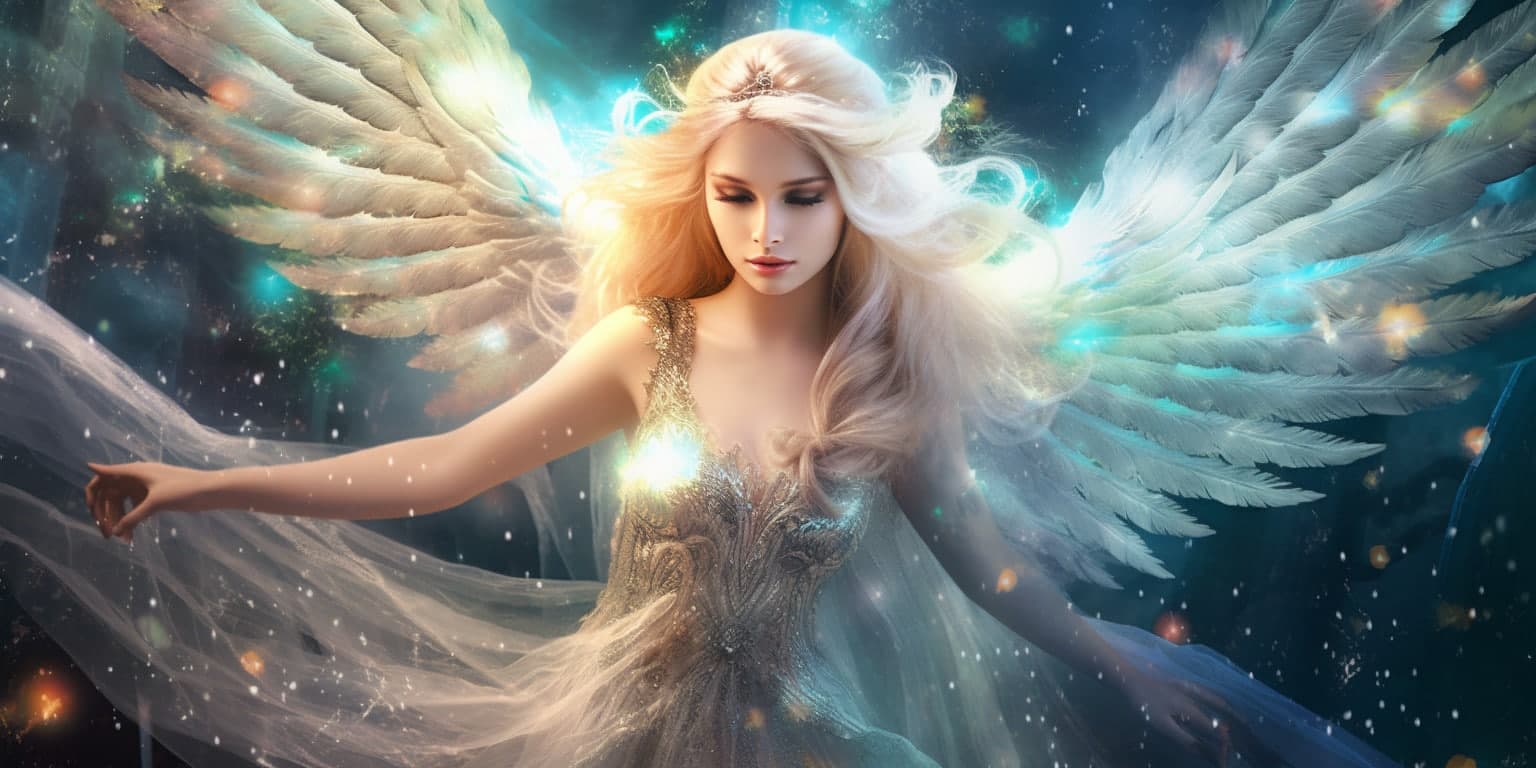 angel_a619-0422 Angel Number 344 - Angel with long light hair. Her wings are white and blue.