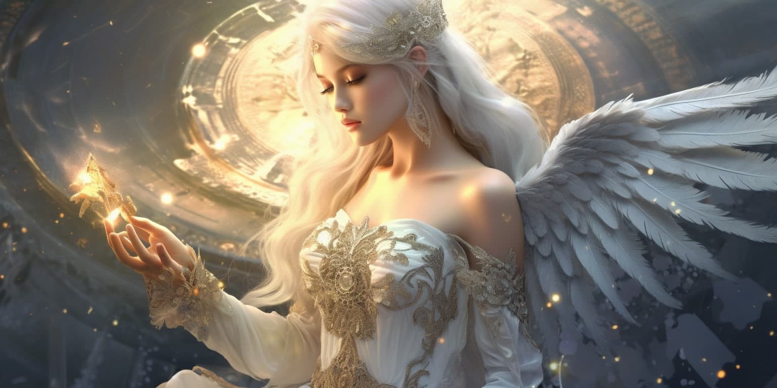 angel_a619-0438 Angel Number 774 - Angel with long white hair.