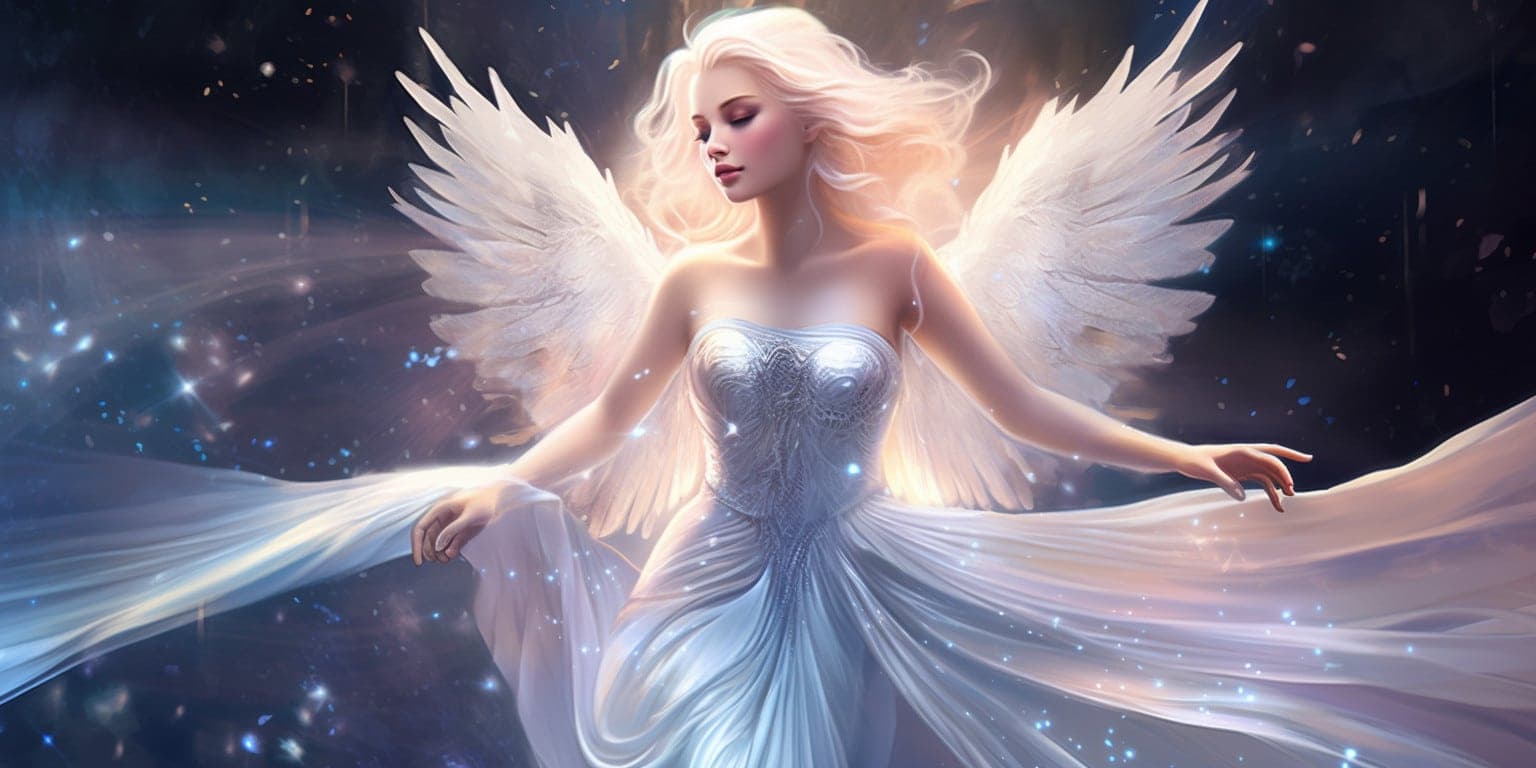 angel_a619-0440 Angel Number 553 - Angel with long light hair. Her wings are white. There's light around her.