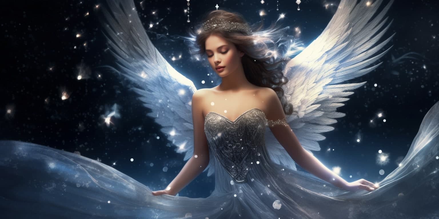 angel_a619-0486 Angel Number 454 - Angel with long dark hair. Her wings are white.