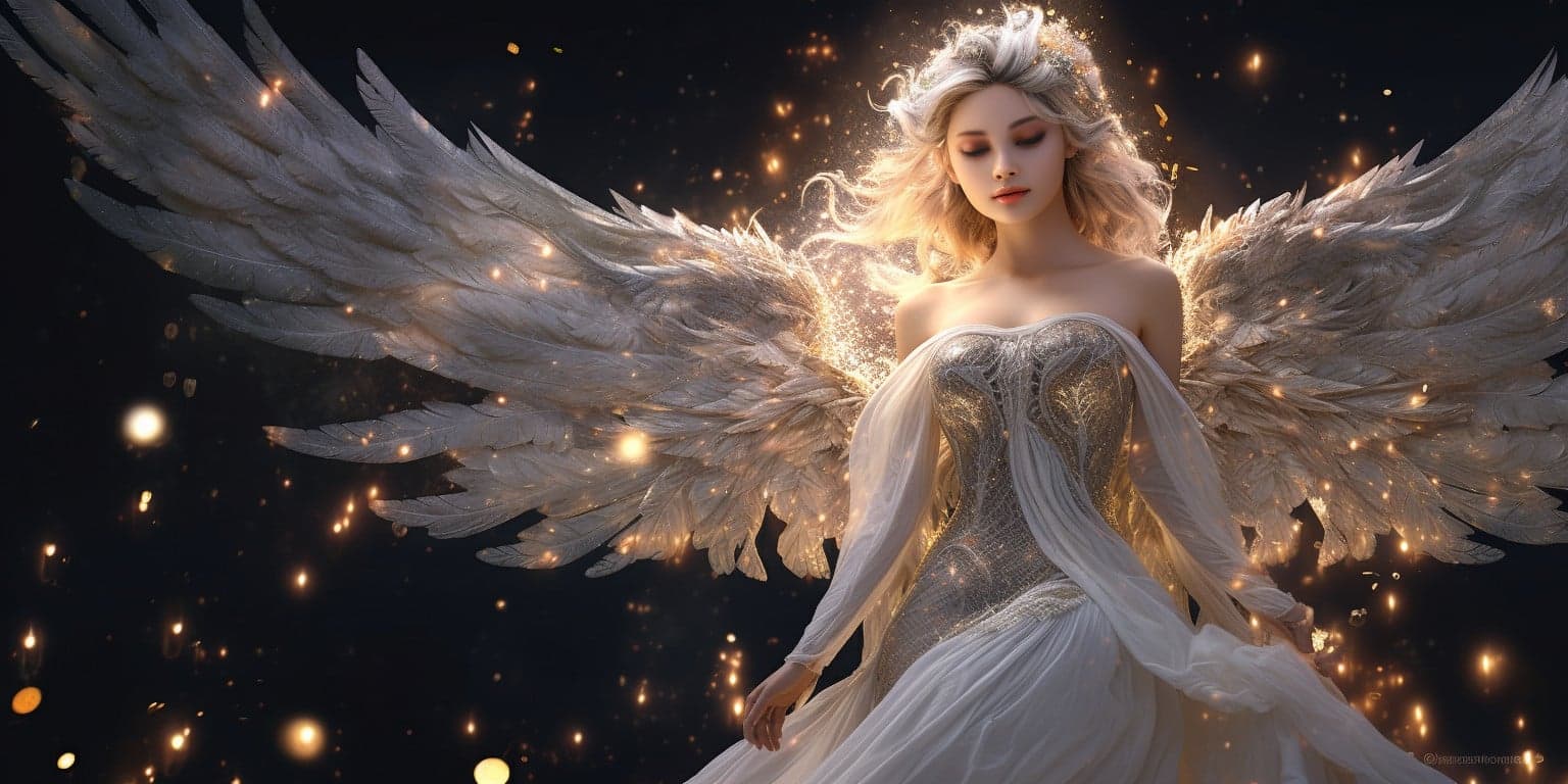 angel_a619-0413 Angel Number 575 - Angel with long light hair. There are sparkles all around her.