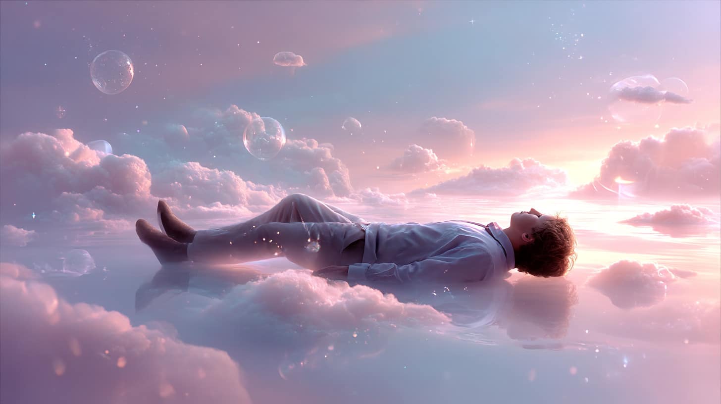dreaming in the clouds a person lying in a dreaming state