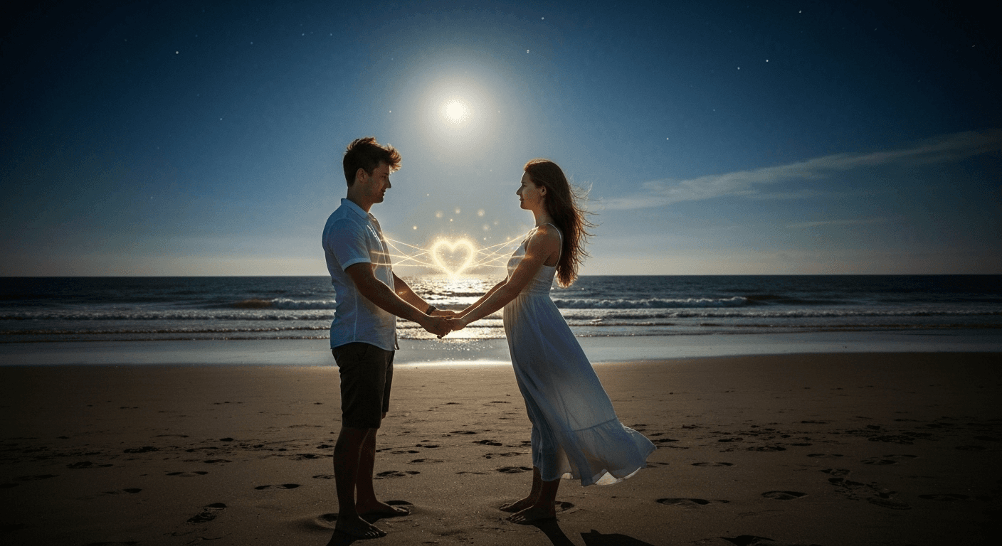 Couple holding hands, golden light connecting hearts. Couple holding hands, golden light connecting hearts.