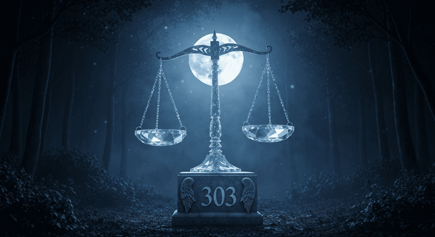 Crystal scales reflecting moonlight with number 303. Crystal scales reflecting moonlight with number 303.