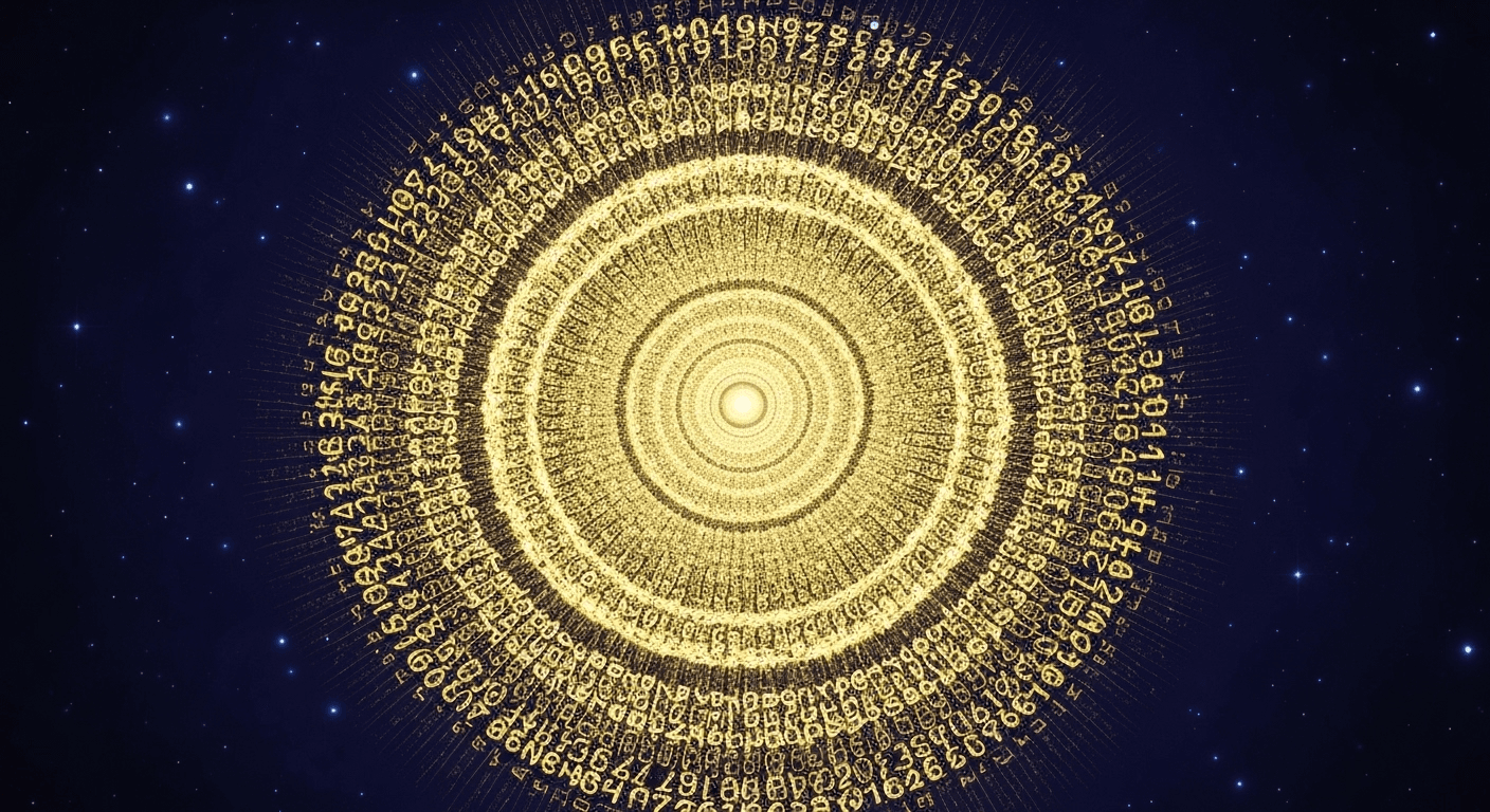 Glowing golden numbers mandala in cosmic space. Glowing golden numbers mandala in cosmic space.