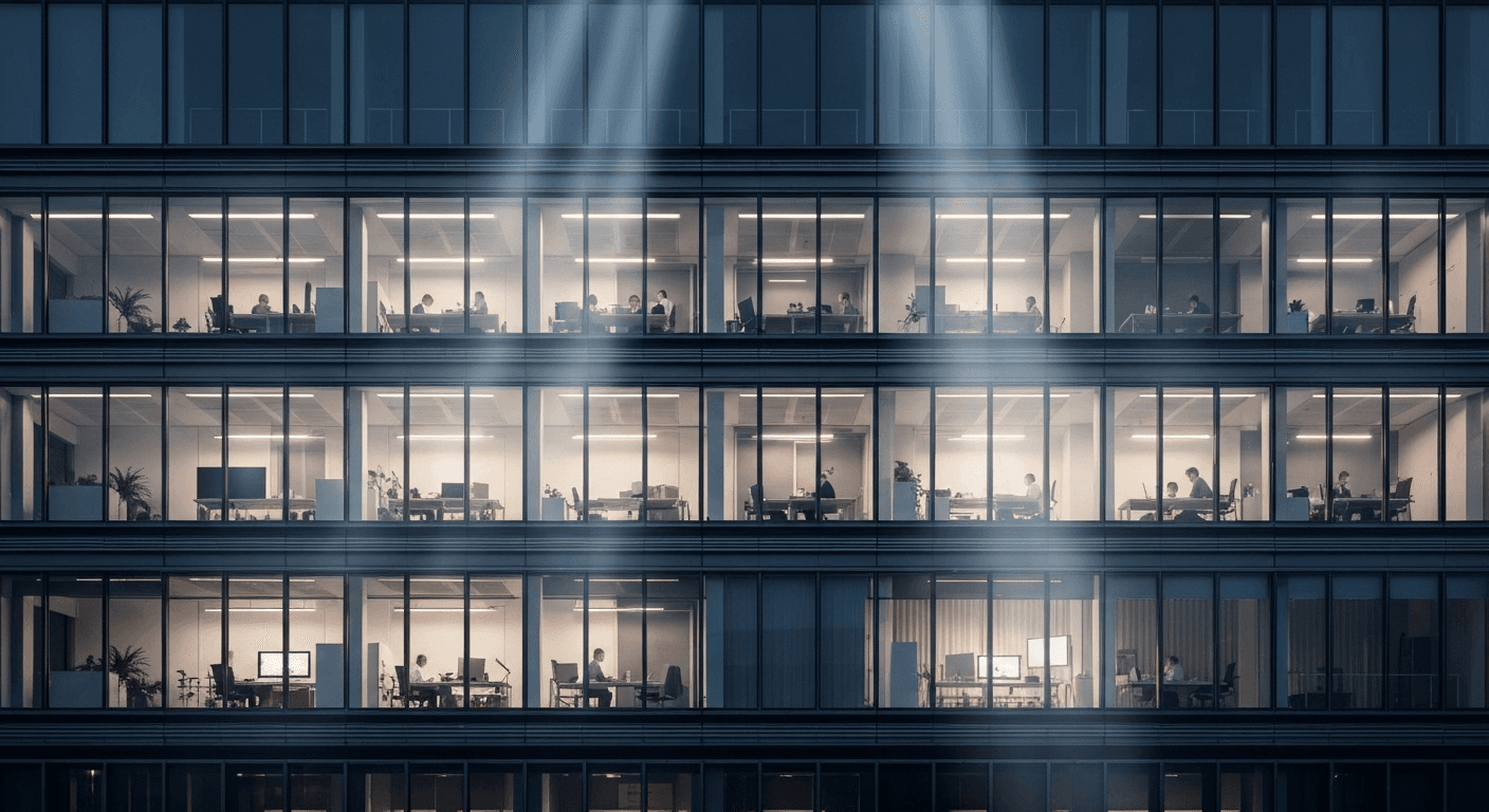 Modern office building with divine light beams. Modern office building with divine light beams.