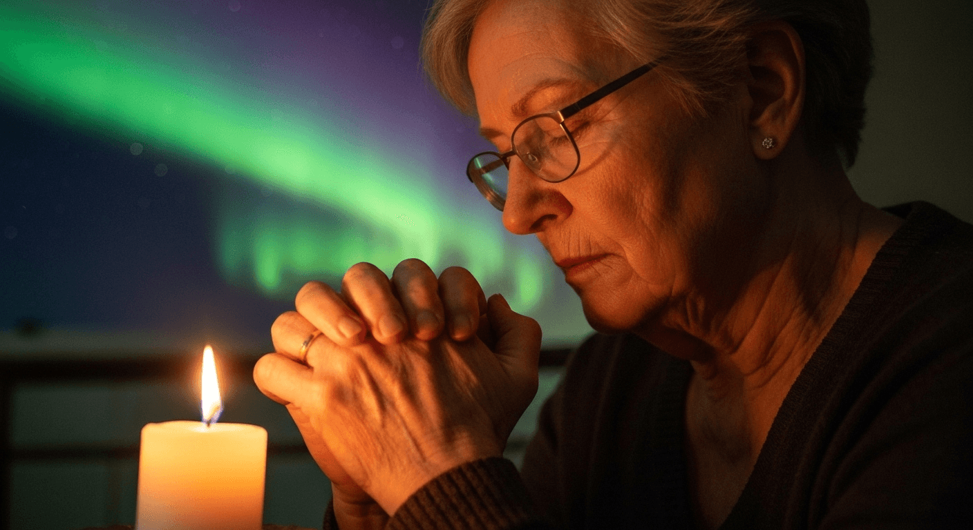 Person praying with clasped hands by candlelight. Person praying with clasped hands by candlelight.
