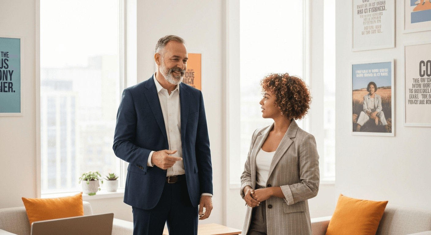 Senior executive mentoring junior colleague in office. Senior executive mentoring junior colleague in office.
