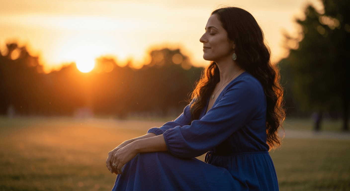 Woman contemplating during golden hour twilight moment. Woman contemplating during golden hour twilight moment.
