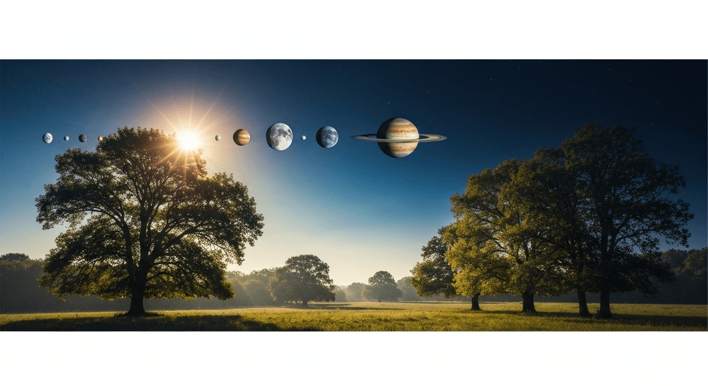 Night sky with celestial alignment over landscape. Night sky with celestial alignment over landscape.