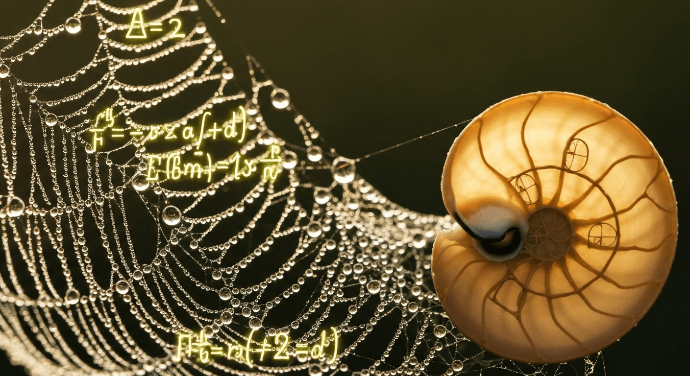 Mathematical formulas in dew on spider web. Mathematical formulas in dew on spider web.