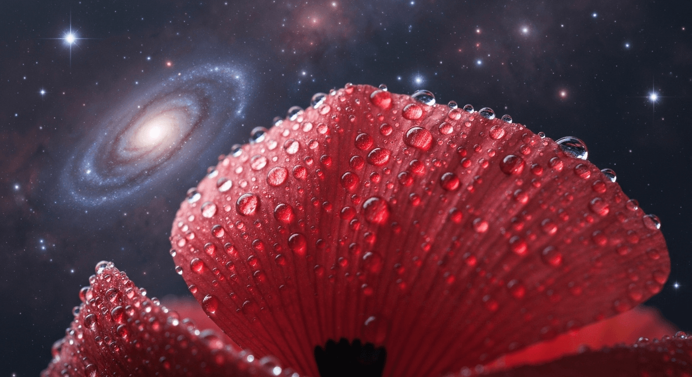 Dewdrops on flower petals reflecting starlight backdrop. Dewdrops on flower petals reflecting starlight backdrop.
