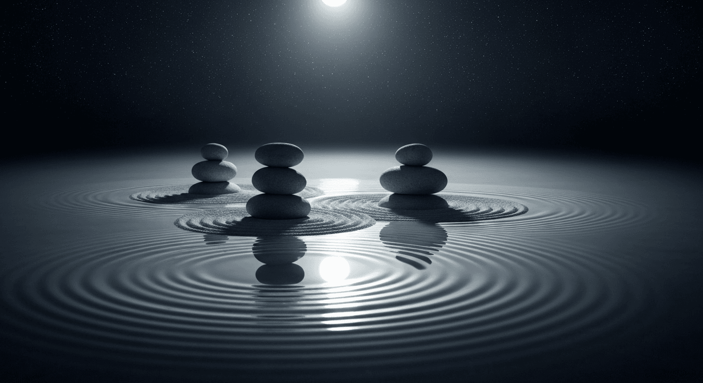 Zen stones reflecting moonlight on still water. Zen stones reflecting moonlight on still water.