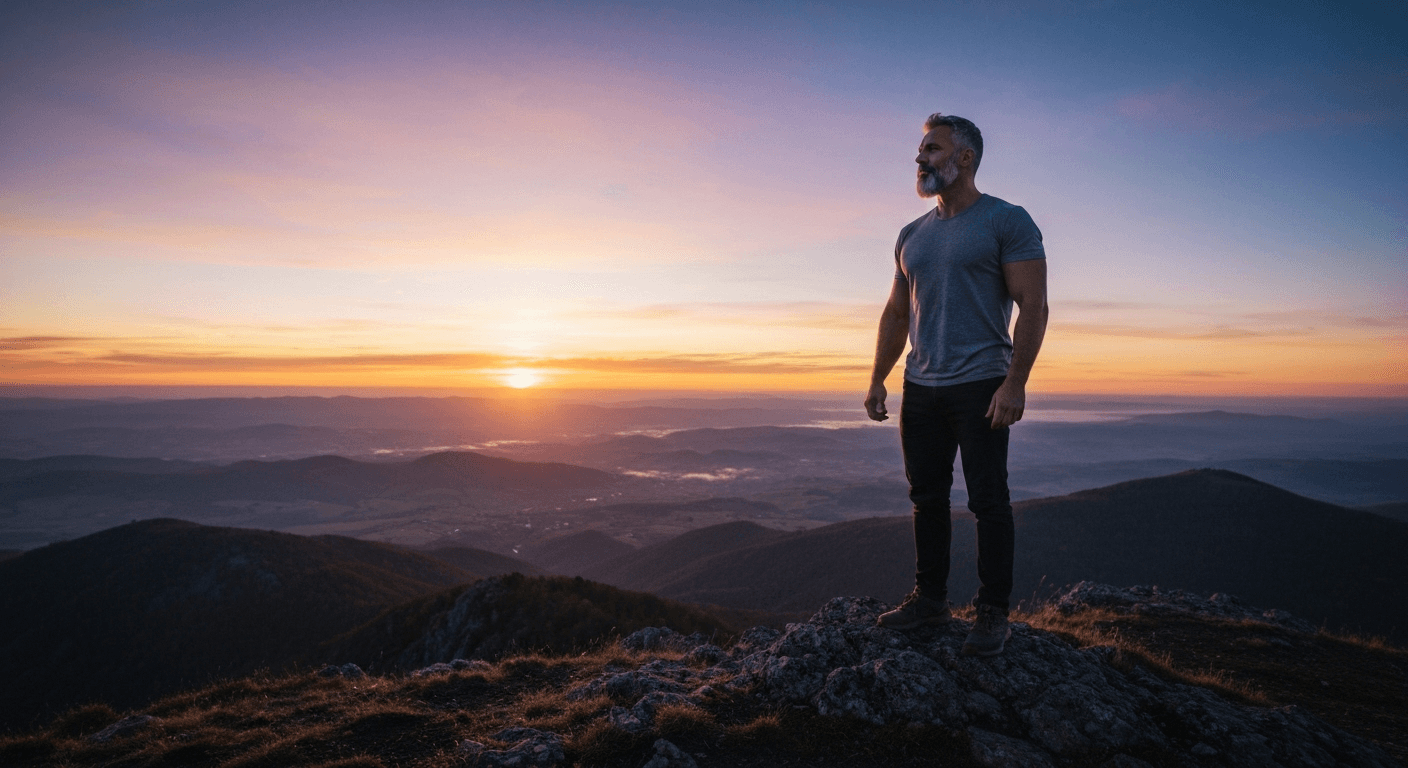 Entrepreneur standing on mountain peak at sunrise. Entrepreneur standing on mountain peak at sunrise.