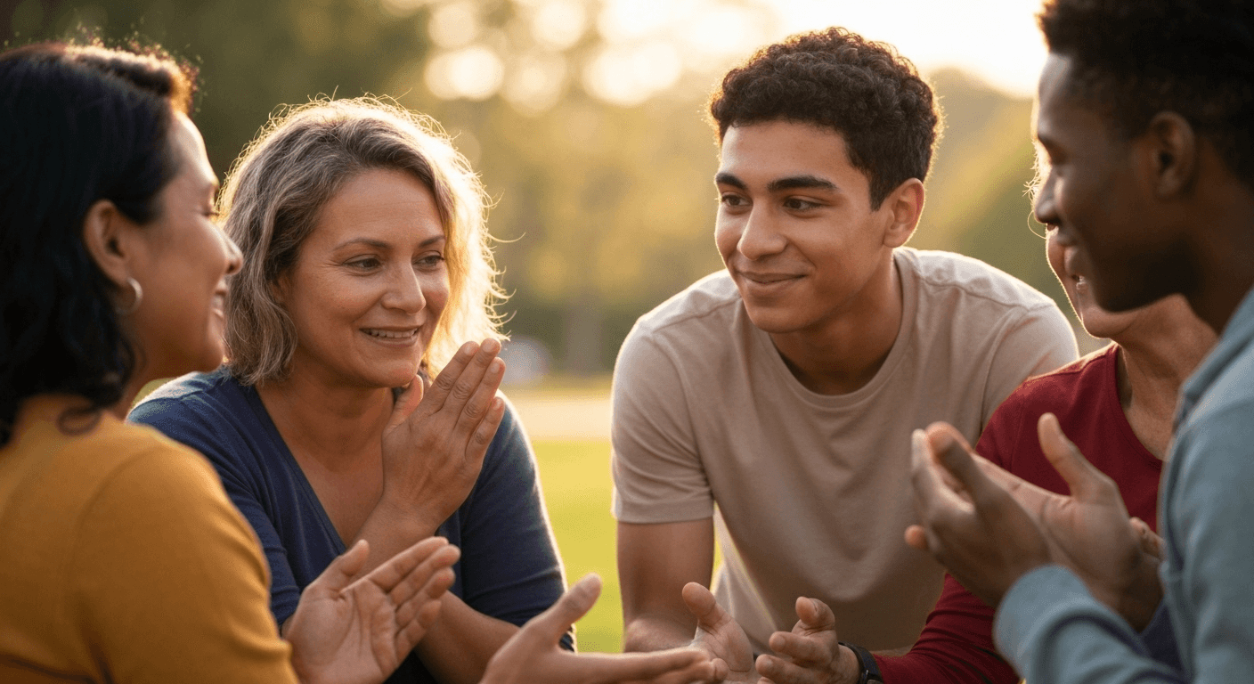 Person helping others in warm light circle. Person helping others in warm light circle.