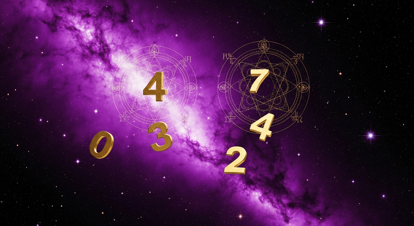 Golden numerals floating in cosmic purple space. Golden numerals floating in cosmic purple space.