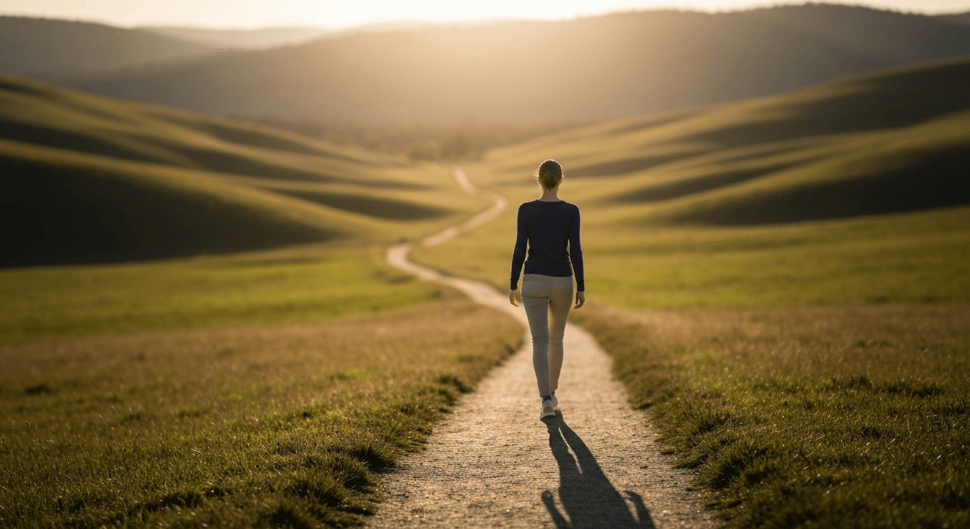 Figure walking toward bright sunlight from shadows. Figure walking toward bright sunlight from shadows.