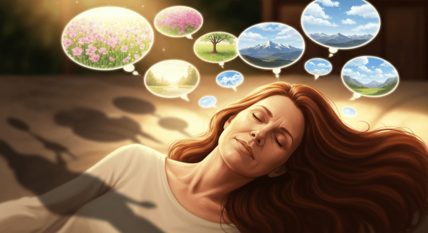 Person sleeping with luminous healing dreams above. Person sleeping with luminous healing dreams above.