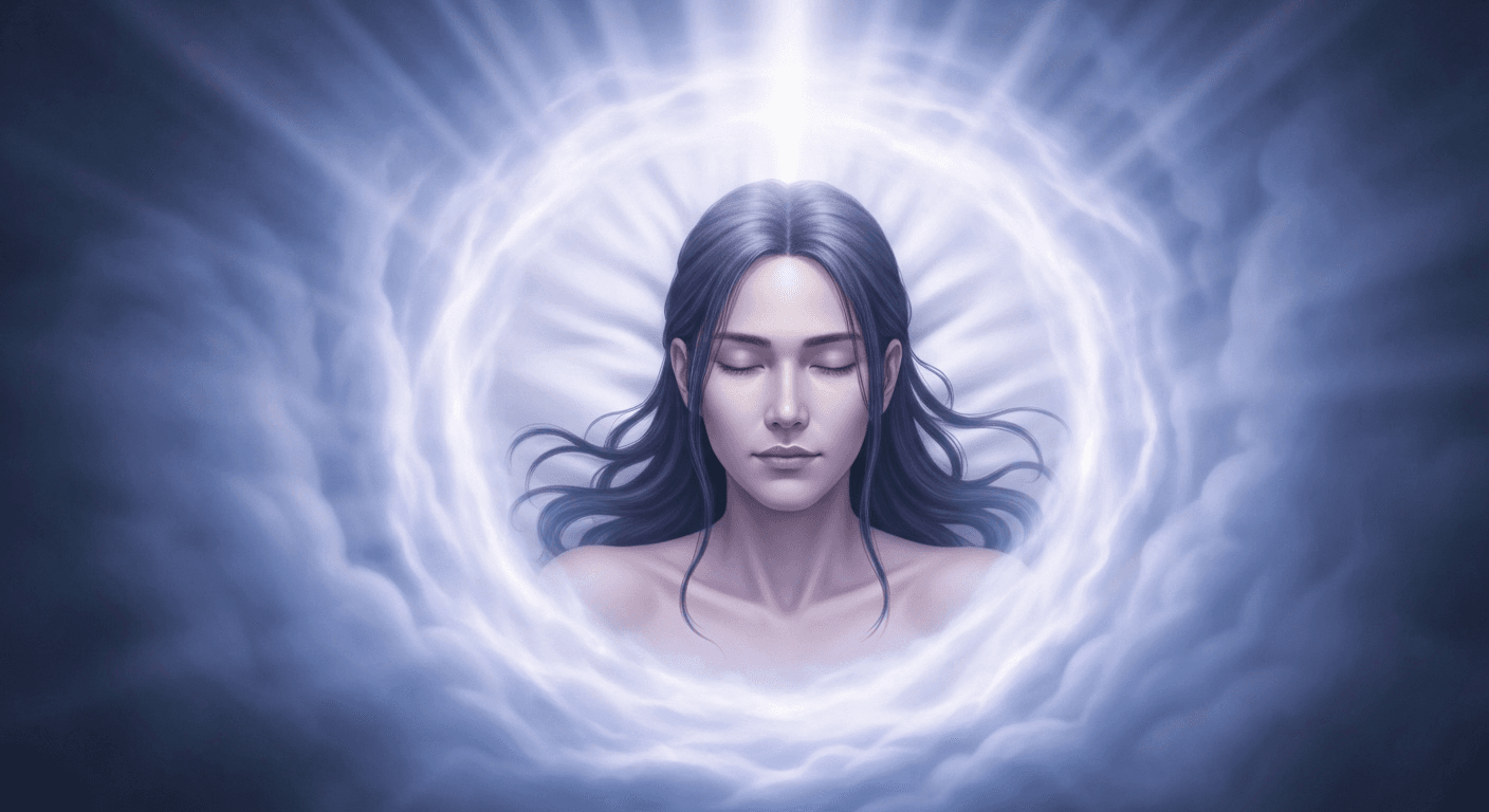 Sleeping figure surrounded by swirling blue lavender energy. Sleeping figure surrounded by swirling blue lavender energy.
