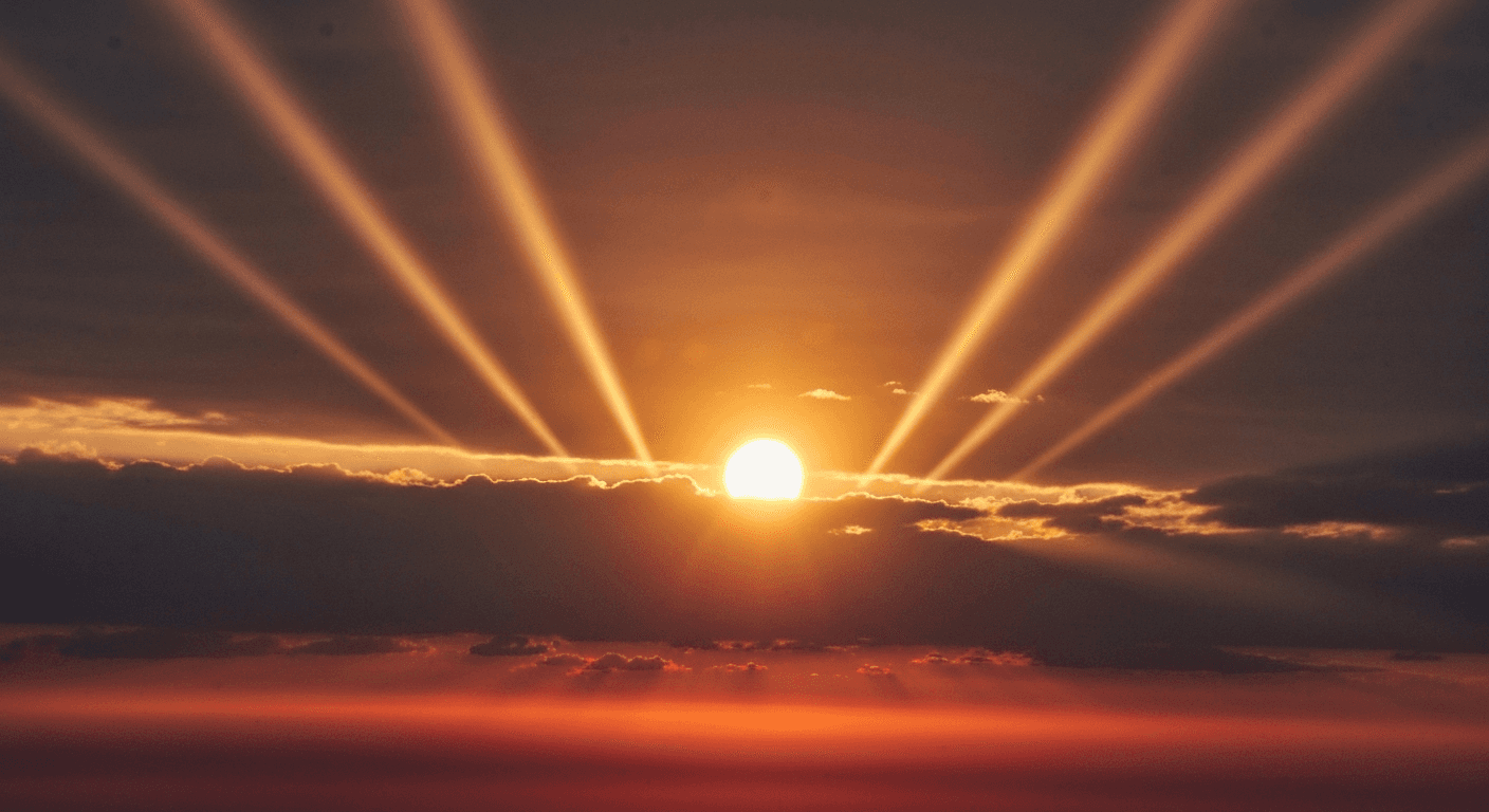 Golden sun with seven beams through clouds. Golden sun with seven beams through clouds.