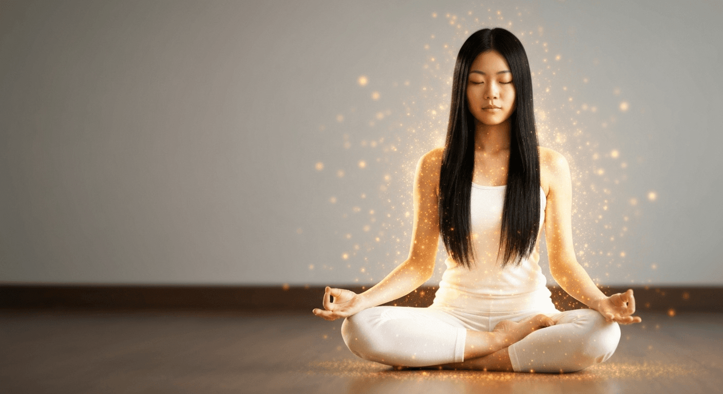 Golden sparkles dancing around contemplative figure. Golden sparkles dancing around contemplative figure.