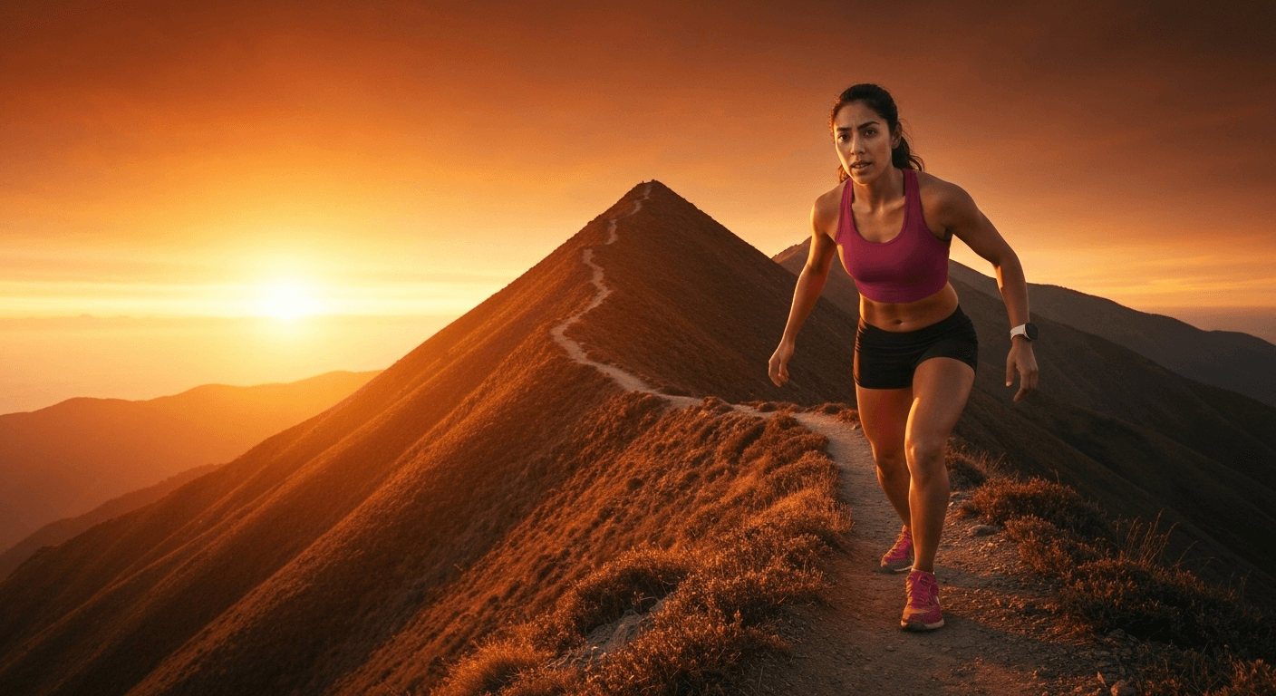 Person climbing steep mountain path alone upward. Person climbing steep mountain path alone upward.