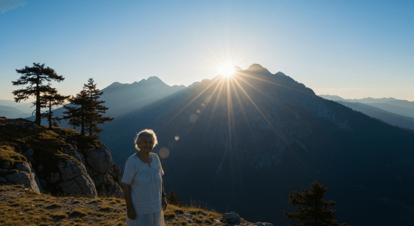 Silhouetted figure against bright sun on mountaintop. Silhouetted figure against bright sun on mountaintop.