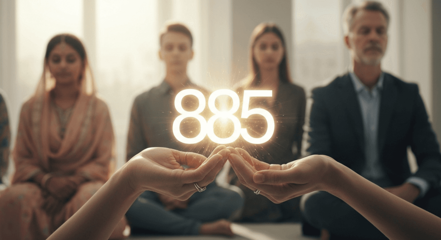 Hands holding glowing number 885 with divine light. Hands holding glowing number 885 with divine light.